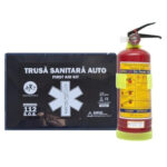 Kit siguranta rutiera 5 ani valabil: Trusa medicala auto prim ajutor + Stingator auto reincarcabil