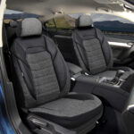 Set huse scaune auto,Arteon negru ,11 piese, compatibile cu airbag,fractionate, material textil si piele ecologica