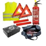 Kit Siguranta – trusa medicala, 2x triunghiuri, stingator reincarcabil cu manometru, vesta,geanta depozitare