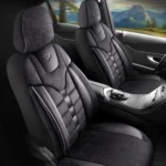 Set huse scaune auto Simonne tip Alcantara, cu fermoare pentru bancheta rabatabila, negru