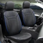 Set huse scaune auto,Roxette culoare Negru cusatura albastra,11 piese, compatibile cu airbag, fractionate, material textil si piele ecologica