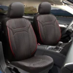 Set huse scaune auto,Roxette Negru cusatura Rosie ,11 piese, compatibile cu airbag,fractionate, material textil si piele ecologica