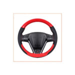 Husa volan cu ac si ata din piele cu gaurele marime M, culoare rosu+carbon si cusatura rosie  PREMIUM Cod: LUXFST02