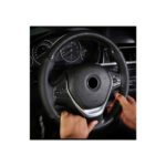 Husa volan cu ac si ata din piele cu gaurele marime M, culoare negru+carbon si cusatura gri  PREMIUM Cod: LUXFST02