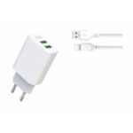 Incarcator retea , Dual USB, 12W, 2.4A, Cablu Type C 1m inclus, Alb  Cod:  XO L85C