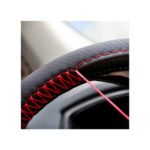 Husa volan cu ac si ata piele cu gaurele marime M 38cm negru cusatura rosie Premium Cod: LUXFST01 - imagine 3