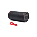 Husa volan cu ac si ata piele cu gaurele marime M 38cm negru cusatura rosie Premium Cod: LUXFST01